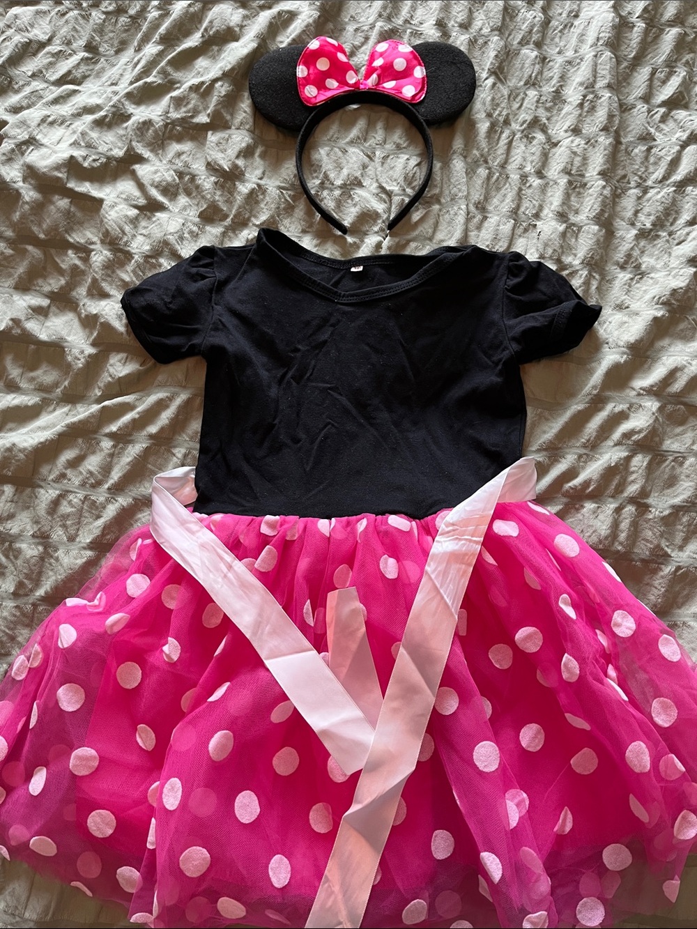 Pink Polka Dot Minnie-Style Kids Costume Dress with Headband Ears